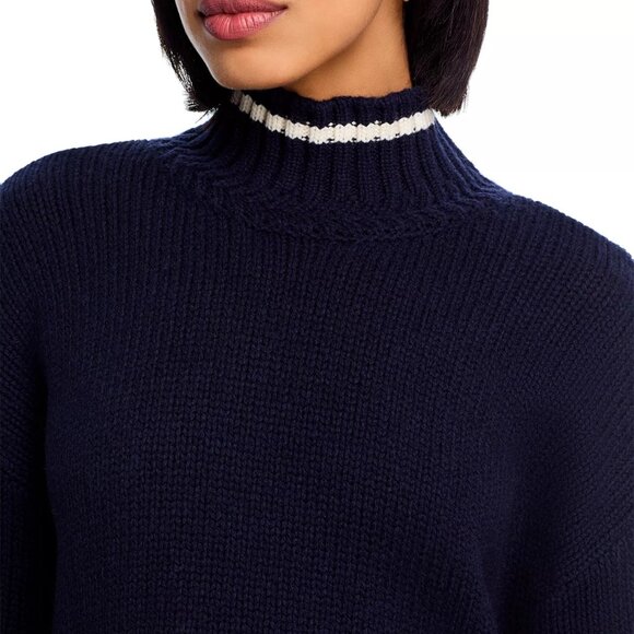 378$ Veronica Beard Wool Blend Lancetti High Neck Ribbed Sweater Size S Navy - Picture 4 of 5